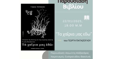 Παρουσίαση του βιβλίου «Τα Χαΐρια Μας Εδώ» του Γιώργη Παπάζογλου