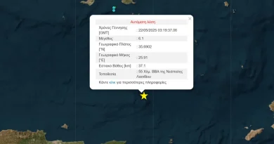Ισχυρή σεισμική δόνηση 6,1 Ρίχτερ ανοιχτά της Κρήτης