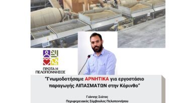 Γιάννης Σιάτος-Πρώτα η Πελοπόννησος: ΟΧΙ σε εργοστάσιο παραγωγής λιπασμάτων στην Κόρινθο