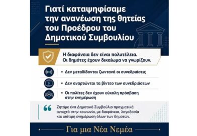 Για μια ΝΕΑ ΝΕΜΕΑ: Γιατί καταψηφίσαμε την ανανέωση της θητείας του Προέδρου του Δημοτικού Συμβουλίου