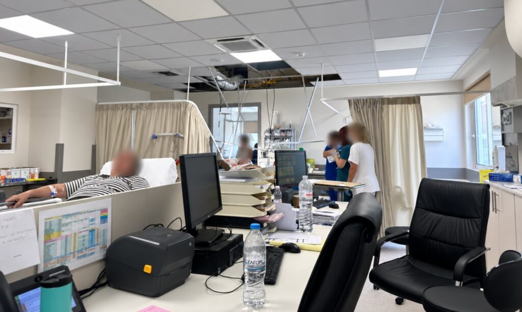 Για την κατάρευση τμήματος της οροφής στα Νέα ΤΕΠ του Νοσοκομείου Κορίνθου