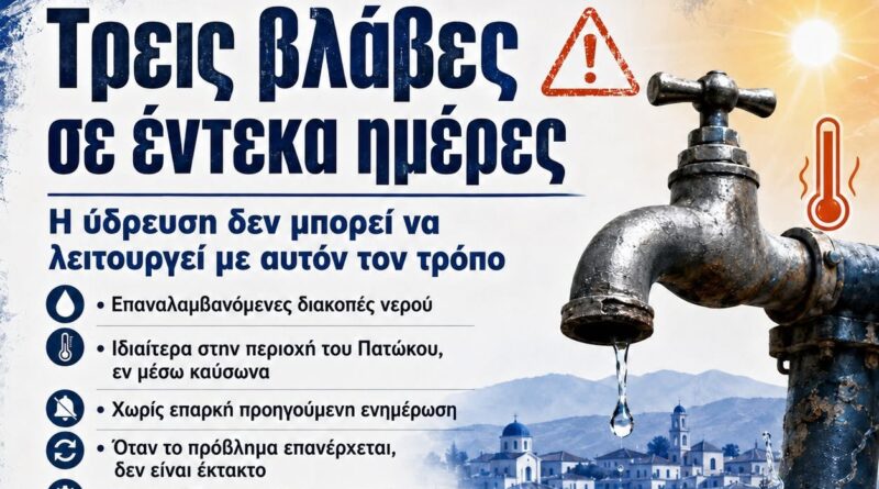 Τρεις βλάβες σε έντεκα ημέρες στο Δήμο Νεμέας – Η ύδρευση δεν μπορεί να λειτουργεί με αυτόν τον τρόπο
